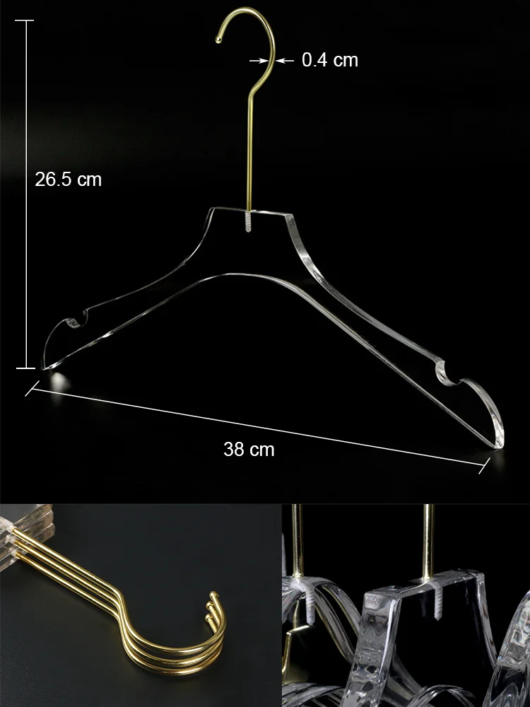 Premium Quality Clear and Gold Acrylic Pants Clips Hanger Transparent Clothing Hangers Standard