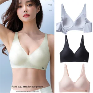 High Quality Women's Wire-Free Seamless Bra Jelly Soft Small Chest Push-Up Thin Adjustable Straps Breathable Knitted Design Bras