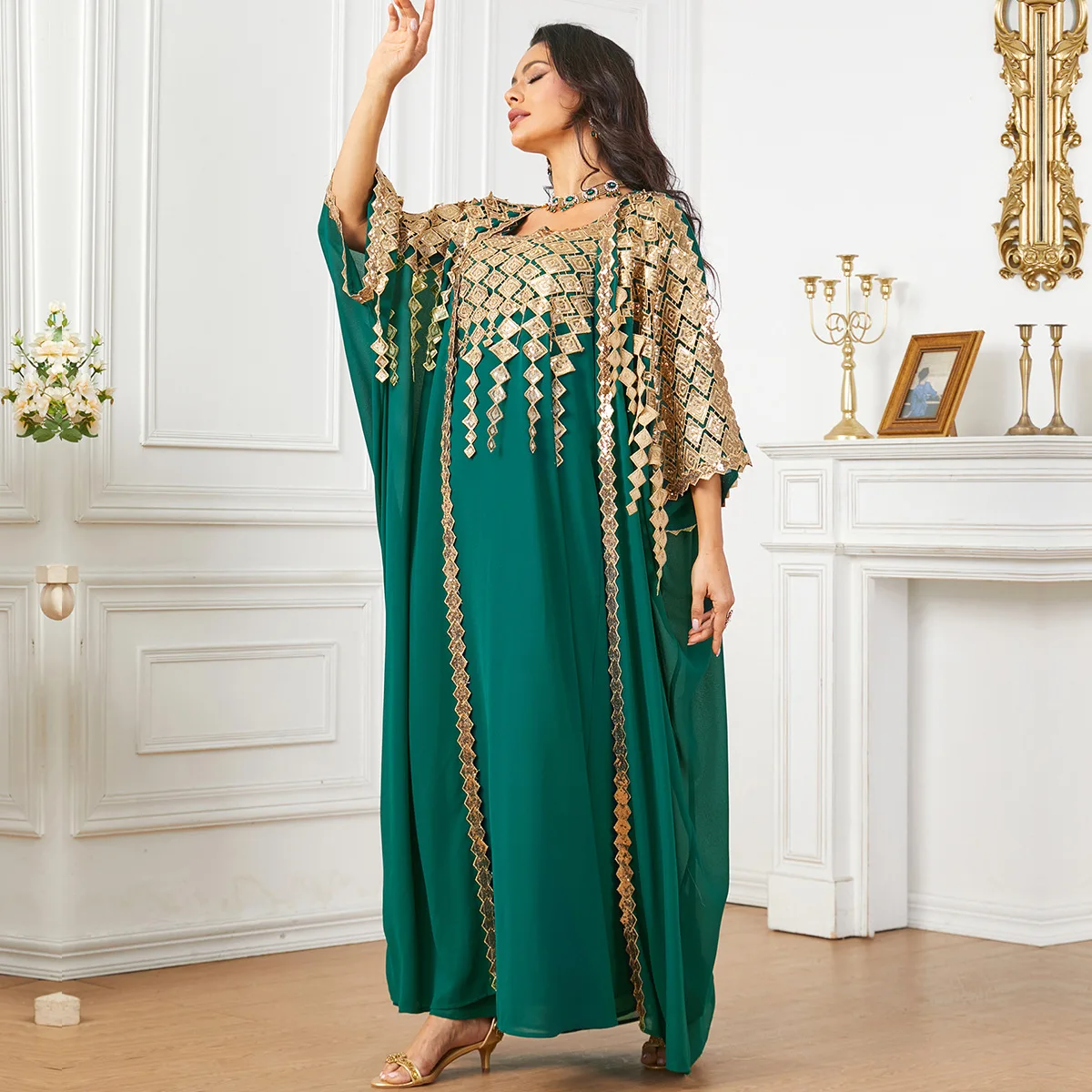 middle eastern party dresses Eid Dress Women Middle East Arab Embroidery Woven Fabric Kaftan Dress Urgarment