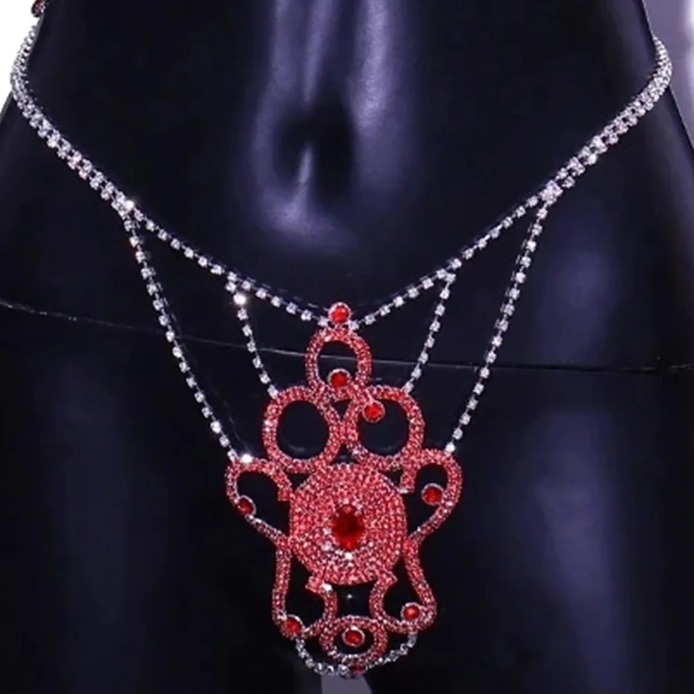 European And American Accessories Sexy Red Rhinestone Body Chain Women