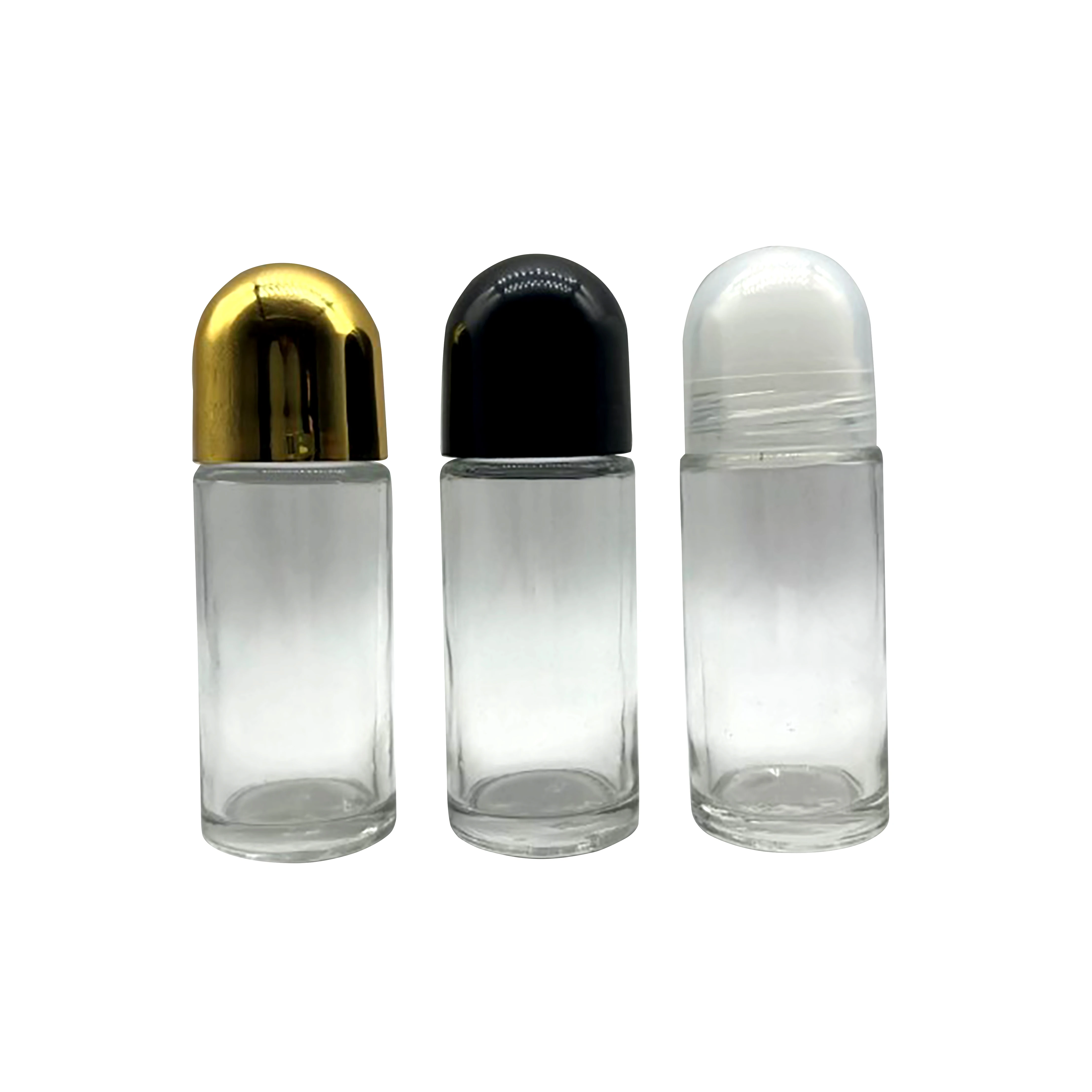 30ml 50ml round roll on deodorant glass roller bottle transparent roller ball massage essential oil bottle with semi-round cap