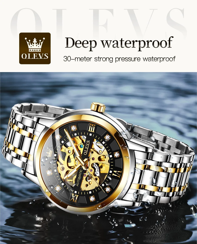 OLEVS 9901 Men's Automatic Mechanical Movement Watches Waterproof Luminous Diamond Design Luxury Brand Business Wrist Watch