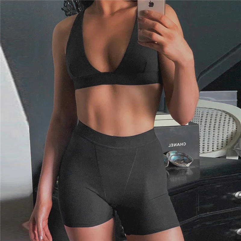 Biker Shorts Setswomen's Seamless Yoga Set - Sleeveless Sports Bra & High  Waist Leggings