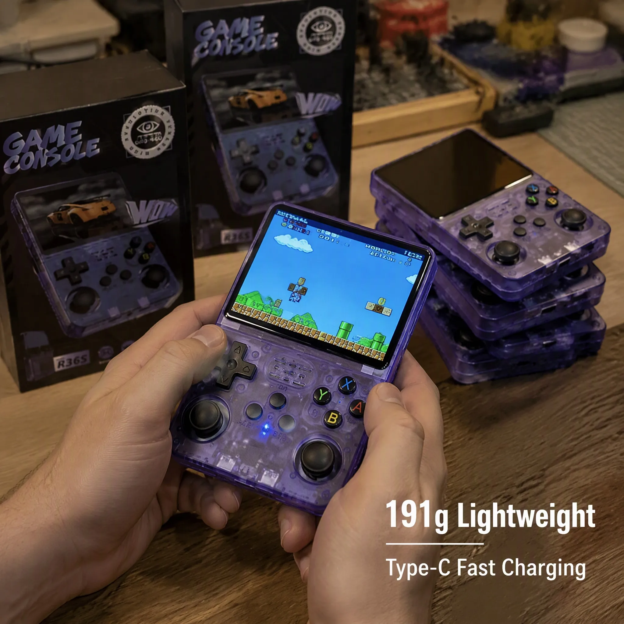 R36S Open Source Handheld Game Console Purple Transparent - detail image 3