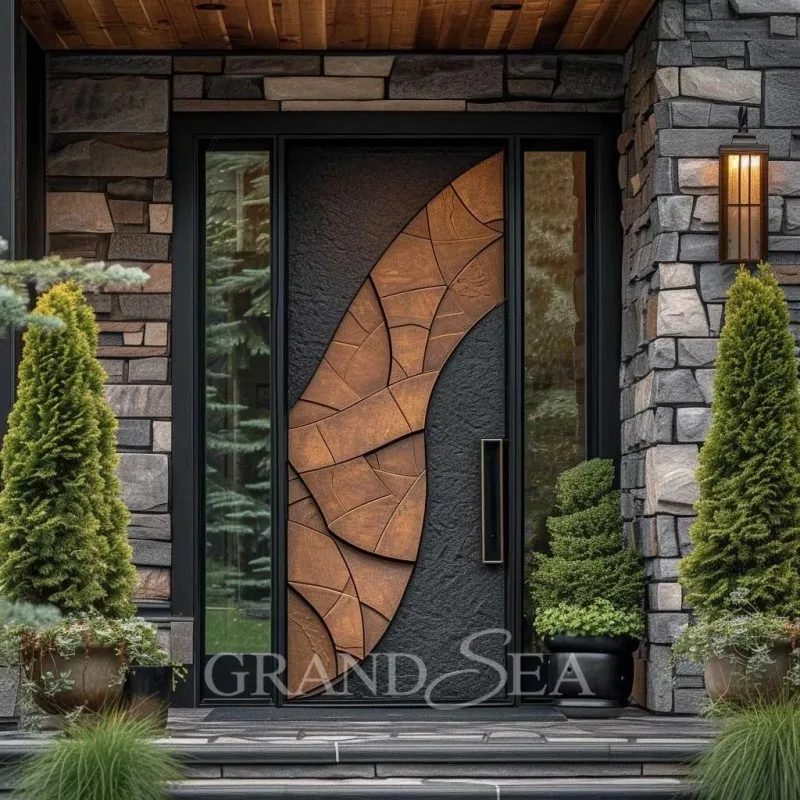 2025 Latest Designs Hign End Villa Wooden 3D Carving Design Exterior Pivot Front Main Entrance Door