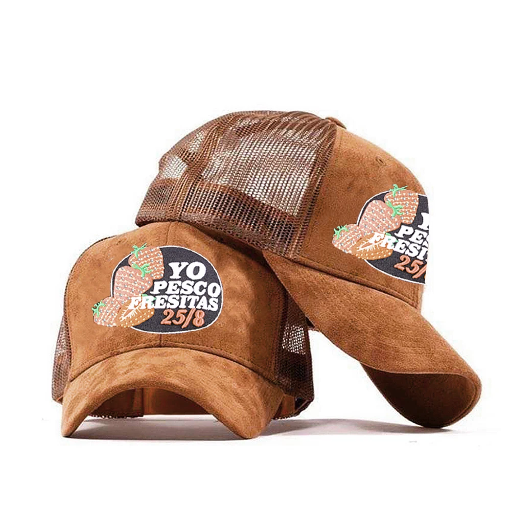 2024 Custom Your Own logo Mens Mesh Gorras Embroidery Patch logo 5 Panel Suede Baseball Trucker Hat Custom Embroidery