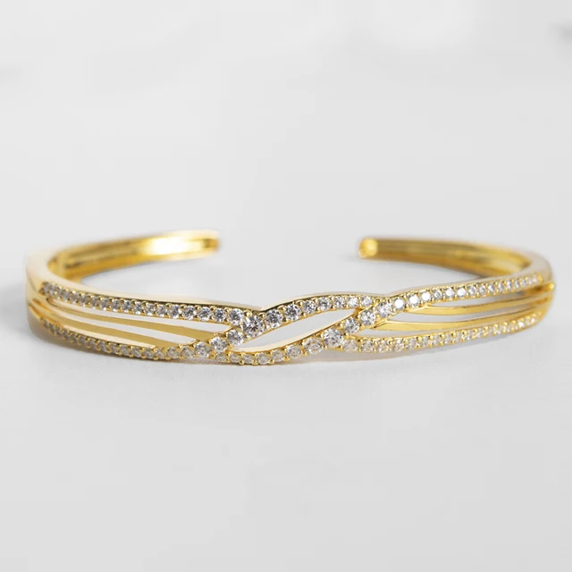 925 sterling silver custom 18k gold plated multilayer hollow zircon gold bracelet jewelry for women