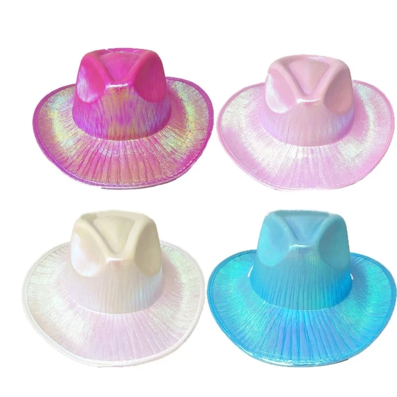 Neon Sparkly Glitter Space Cowboy Hat Fun Metallic Holographic Party