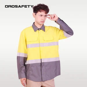 Logo Automobile NFPA 2112 Flame Retardant Work Clothes Patchwork Color Safety Long Sleeved Shirt
