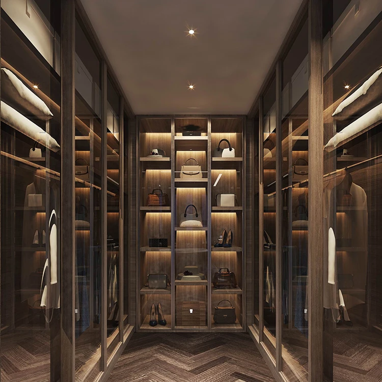 I Shape Glass Simple Open Wardrobe Designs Walk in Closet Organizer Ready House for Assembly Walk in Wardrobe Outside