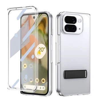 Premium Ice Feeling Bracket Front Glass clear PC Folding Phone case for Google Pixel 10 Pro Fold Case