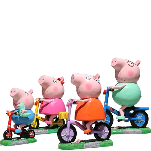 Simulated Pig Animation Outdoor Kindergarten Cartoon Animal Fiberglass Sculptures Large Garden Mall Ornaments
