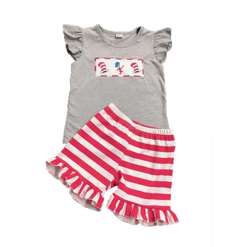 Conice nini hot sale 100% cotton boutique red striped cute ruffled children's boutique clothing dress