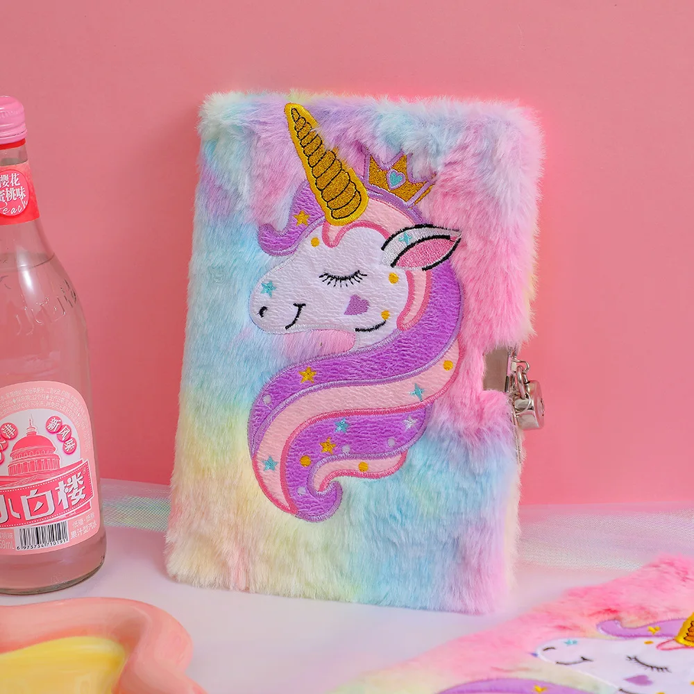 Children's Plush Lockable Diary with unicorn Cartoon Journal Notebook 2024 for Gifts