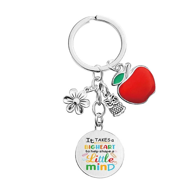 Customized LOGO Teachers Day Keychain Apple Pendant Stainless Steel Light Key Chains Graduation Gift