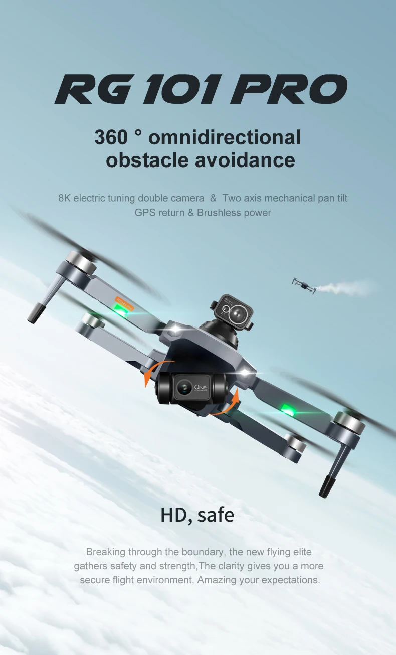 RG101 PRO 2 Axis Gimbal 8K HD camera Professional Drone Brushless RC Quadcopter Laser Obstacle Avoidance RG101 Pro Drone