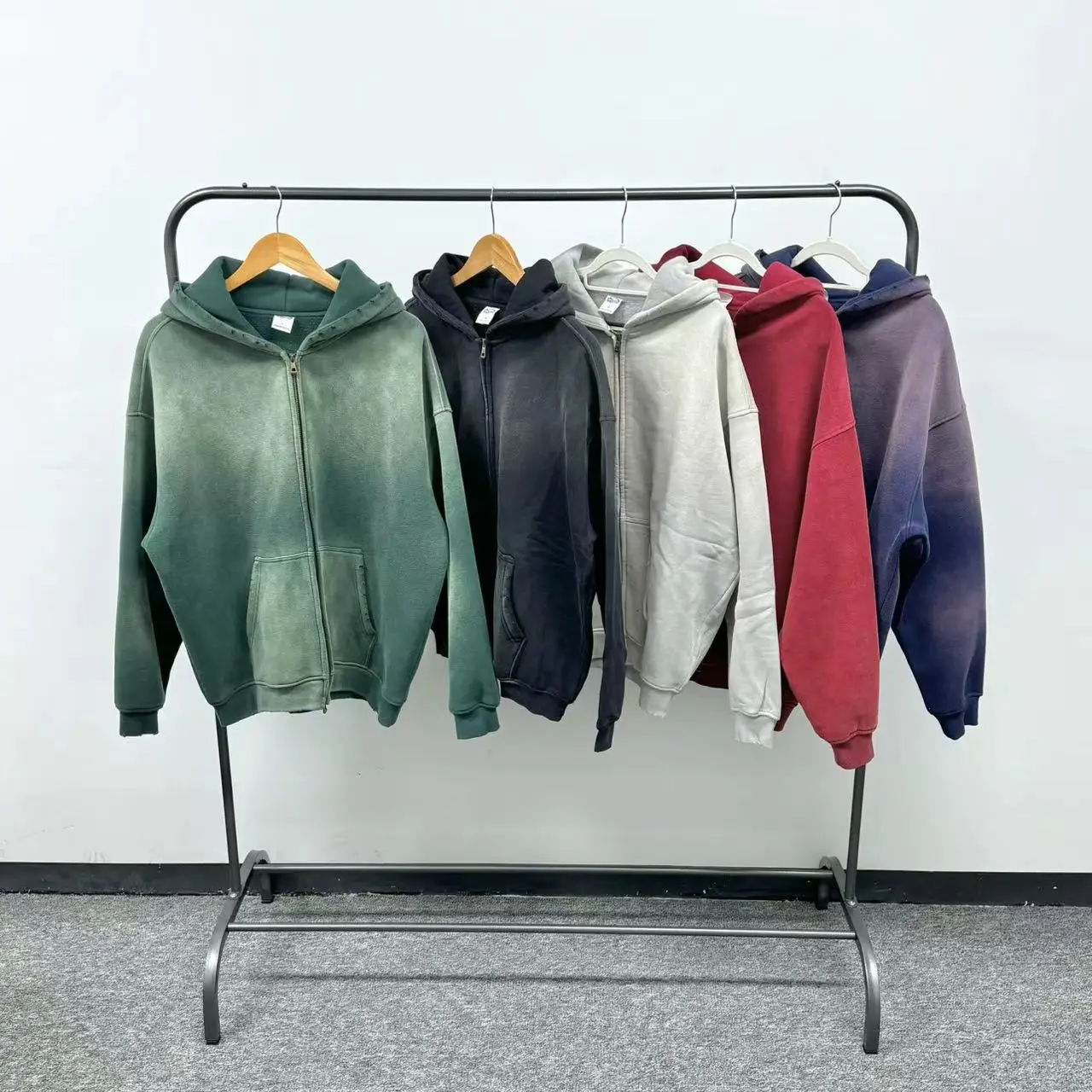 Heavyweight Custom Oversized Distressed Acid Wash Zip up Blank Plain Canvas Patch Embroidery Printing Vintage Pullover Hoodies