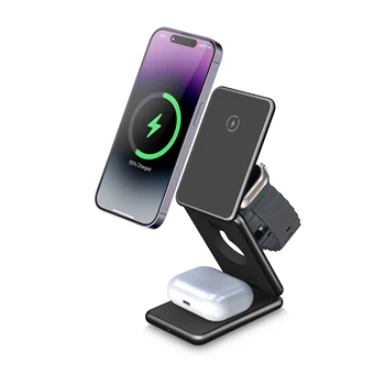 Aluminum Custom 3 In 1 Foldable 15w Magnetic Charging Wireless Fast Phone Wireless Charger Stand