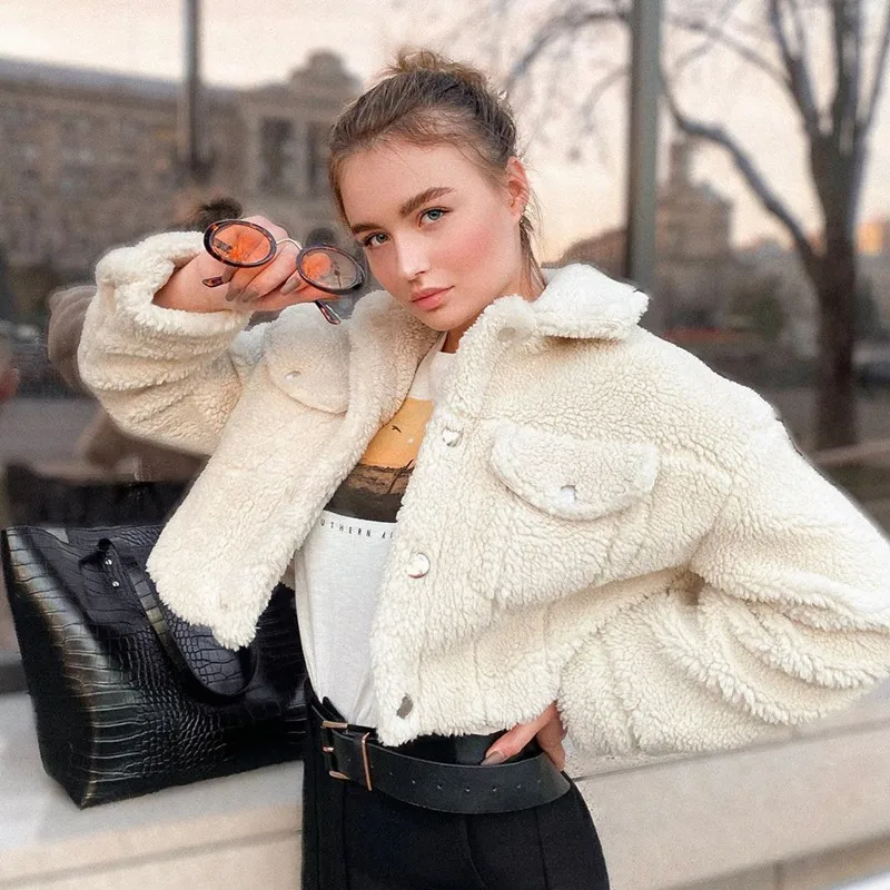 Women's 2020 New Hot Fashion Double Pockets Furry Fur Jacket Short