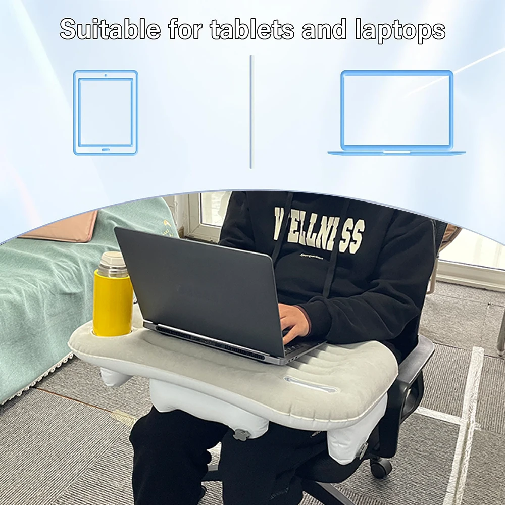 PVC Flocking Durable Eco-Friendly Convenient Inflatable Foldable Compact Grey Laptop Computer Desk Portable Home Office Reading