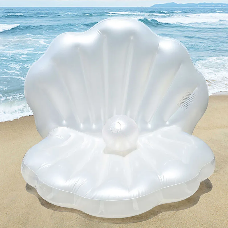 Blow up Large Clam Floatie with Pearl Ball, Raft Chair for Swimming Pool Summer Party for Adults Inflatable Seashell Pool Float