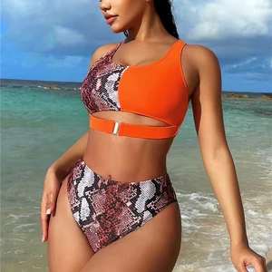 Custom Logo Splicing Halter Woman Sexi High Waist Bikini Set 2026
