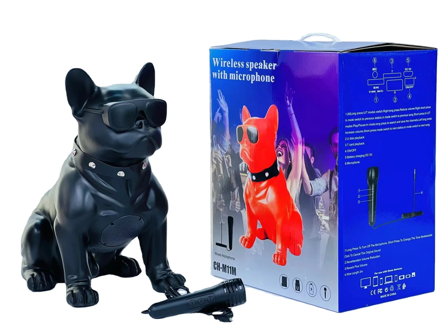 犬型ワイヤレススピーカー CH-M11M Cartoon Dog Portable Bluetooth Speaker - Cute French Bulldog