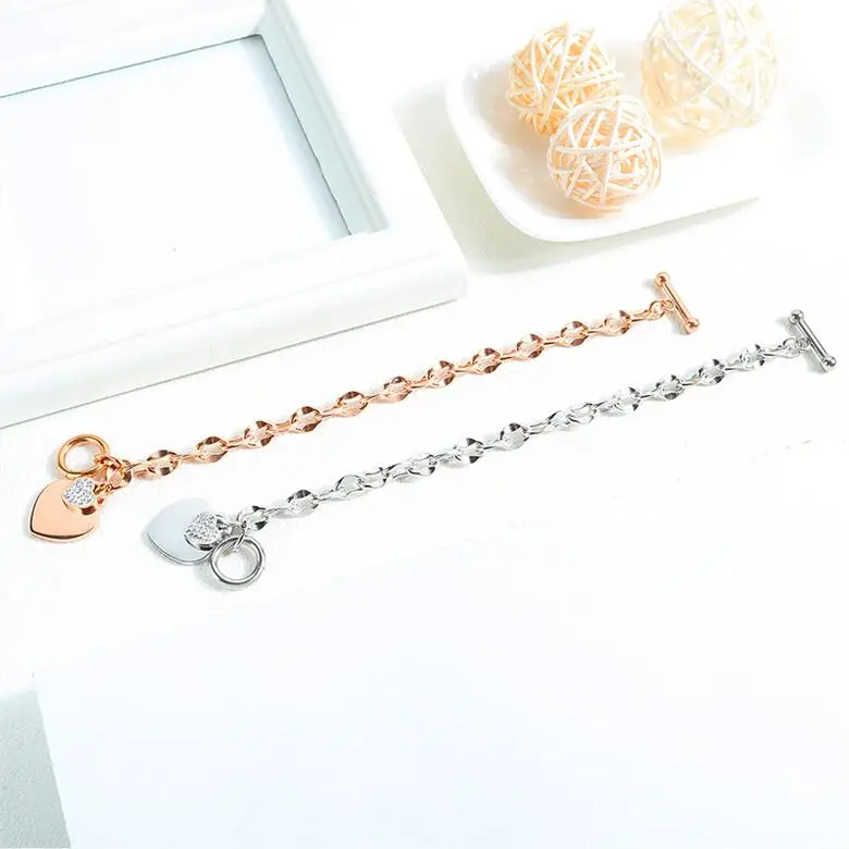 Designer Inspired Jewelry 18k Gold Plated Stainless Steel  Fashion Heart Charm Toggle Clasp Chunky Chain  Bracelets for Women