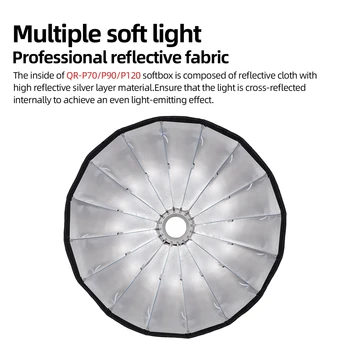 QR-P120 Quick Release Parabolic Softbox 120cm Softbox Bowens Mount Parabolic Softbox Quick Setup with Grid Folding Quick Set detail image