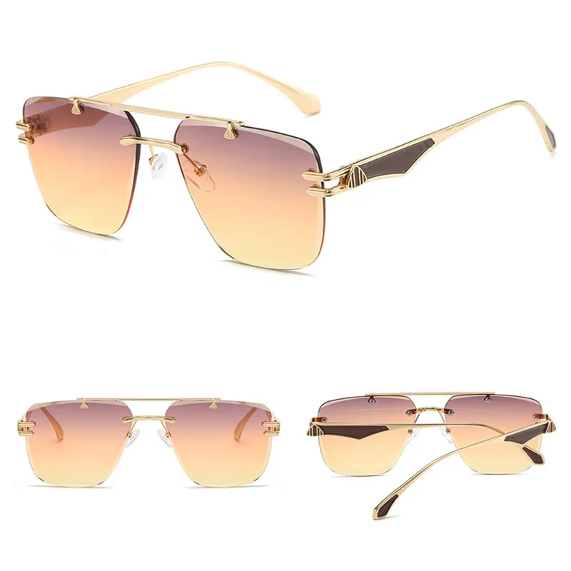 DL GLASSES Classic Double Bridge Pilot Eyewear Cut Edge Gradient Oculos 2024 Men Eyeglasses Rimless Sunglasses