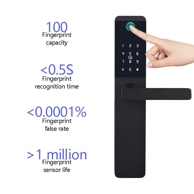 Tuya Fully Automatic Smart Lock Biometric Fingerprint Door Lock WiFi App Display for Steel Doors Aluminum Alloy Cloud Data