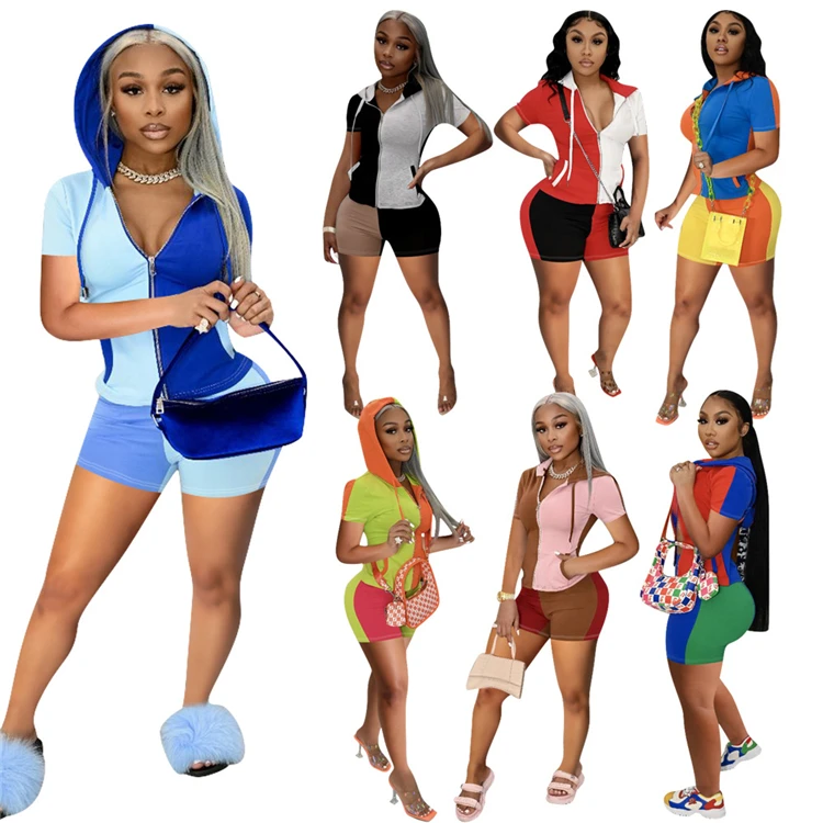 MOEN Best Quality Contrast Color Sports Wear Habits femme Womens Two Piece Set 2021 Women 2 Piece Set