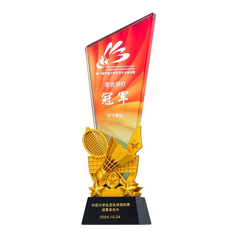 Hot Sale Custom Logo Sports Badminton Soccer Basketball Crystal Glass Resin Trophy Award Figurine Painted Technique supplier