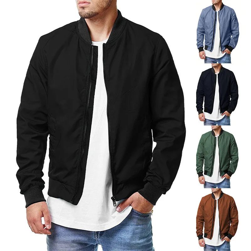 New Autumn Men's High Quality Bomber Zipper Jacket Plus Size Solid Color Streetwear Slim Fit Running Jackets_voghion.com