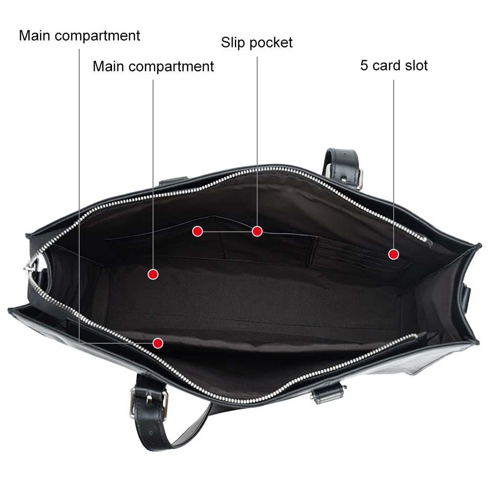 2025 New Fashion Custom Genuine Leather 15.6 Inches Laptop Briefcase Handbag Bag Black Napa Leather Briefcase for Man