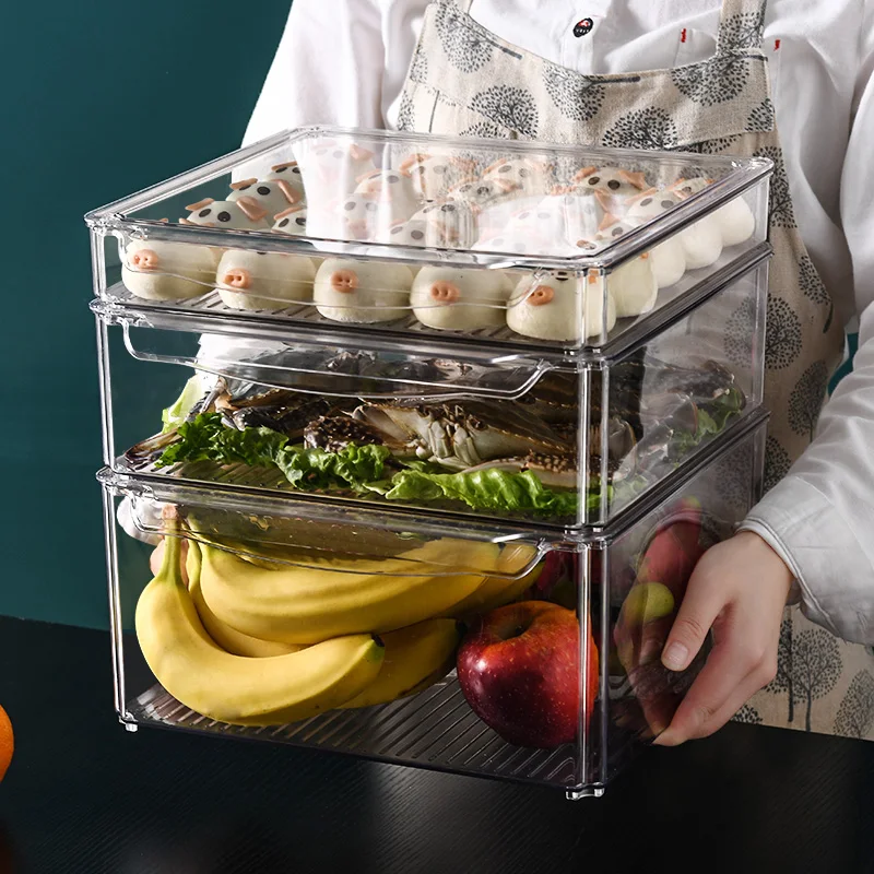 Stackable Food Vegetable Storage Containers Fridge Produce Saver Fridge Clear Food Bin
