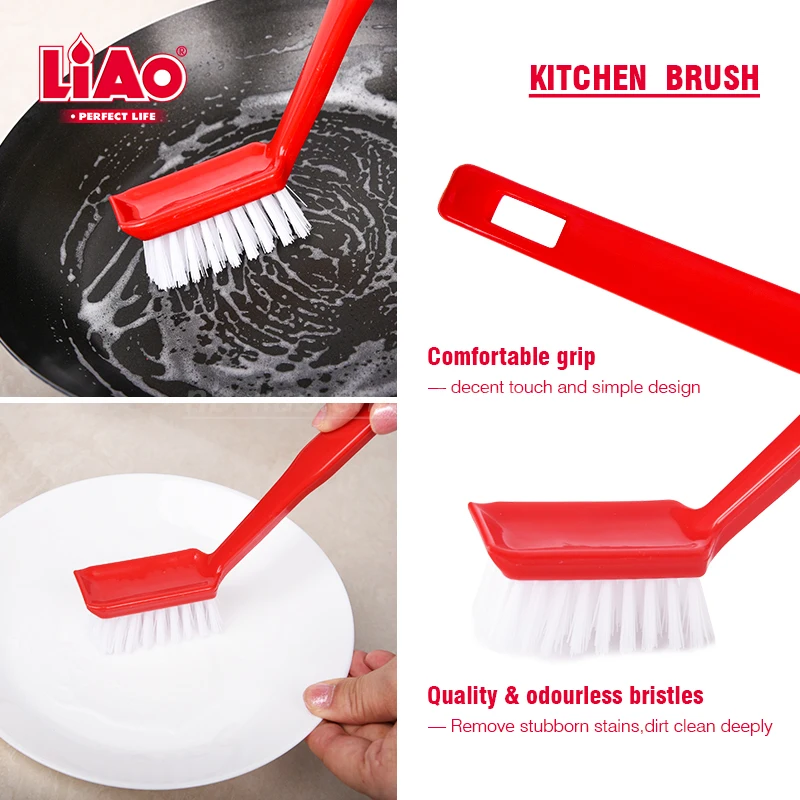 LiAo 4 Pack Table Dustpan and Sweeping Brush Set with Long Bristle Desk Brooms Scrub Brush and Dish Brushes