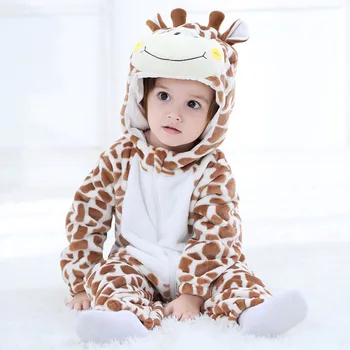 Newborn Sleepwear Cartoon Giraffe Pajamas Flannel Fleece Baby Animal Jumpsuit With Hoodie