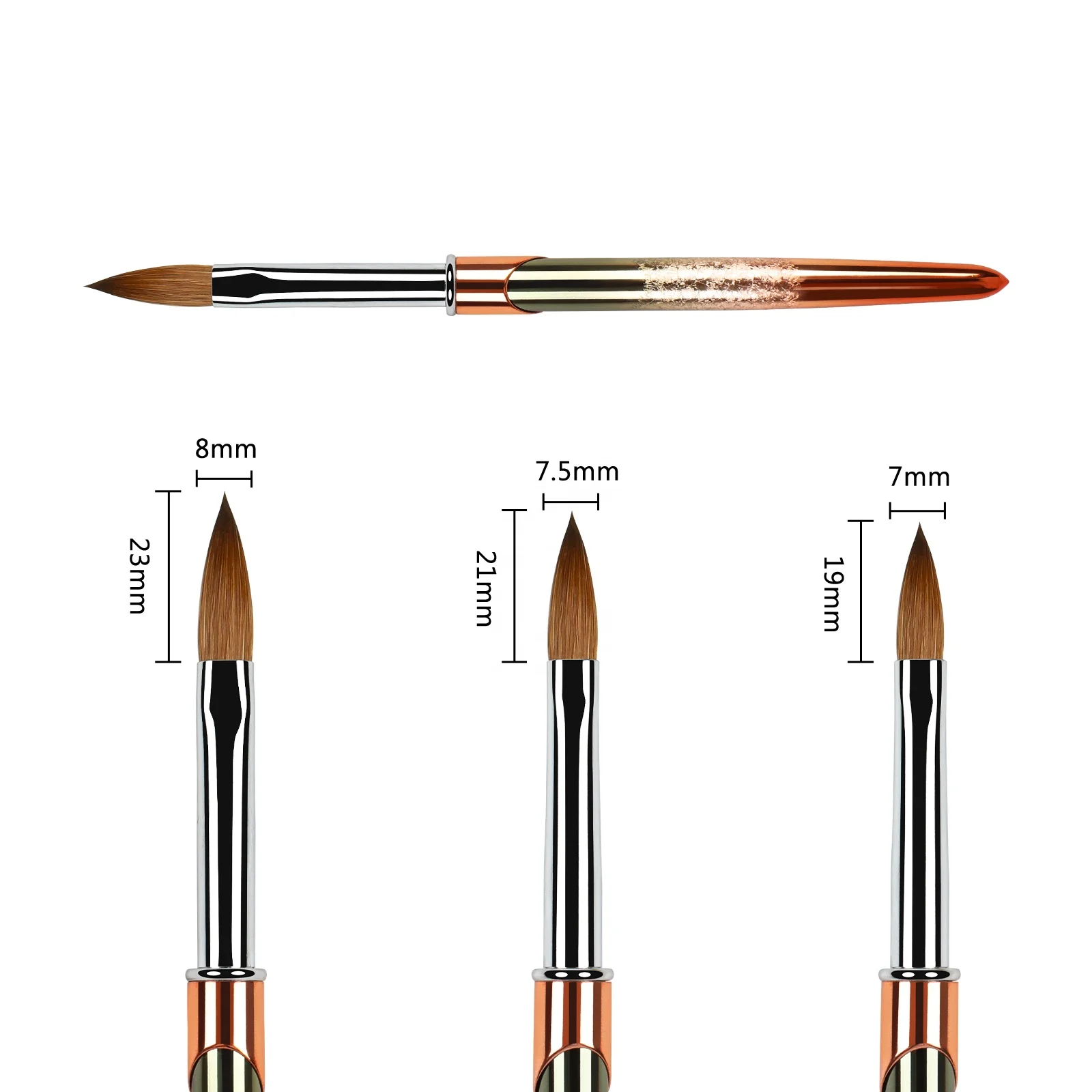 BQAN высокое качество розовое золото ОБЖИМНАЯ металлическая ручка Чистая колонская акриловая кисть для ногтей с пользовательским логотипом