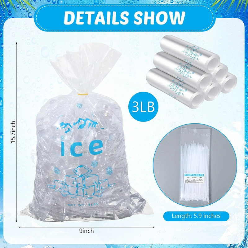 Custom LOGO Printed Logo Large Capacity Disposable LDPE 8/10/20 LB Plastic Drawstring Ice Bag Ice Cube Bags
