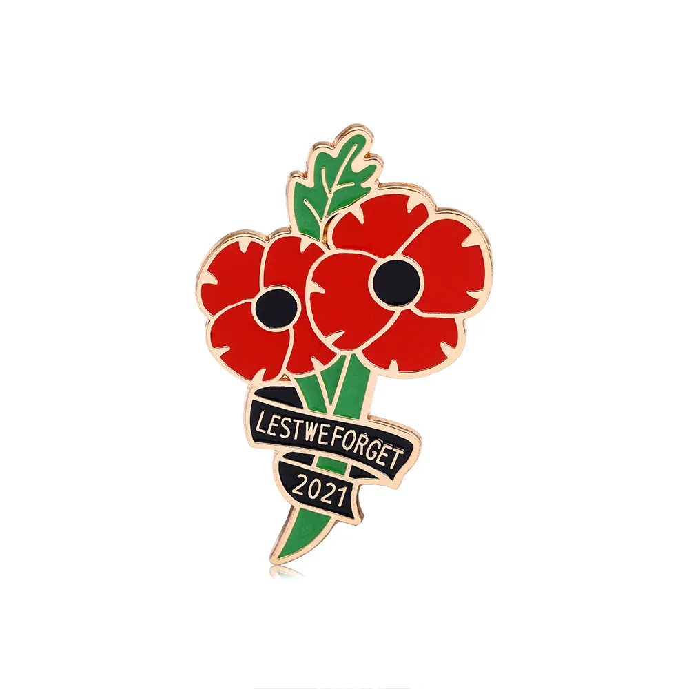 British Top Sell Poppy Pin Badge Wholesale Soft Enamel Poppy Badge