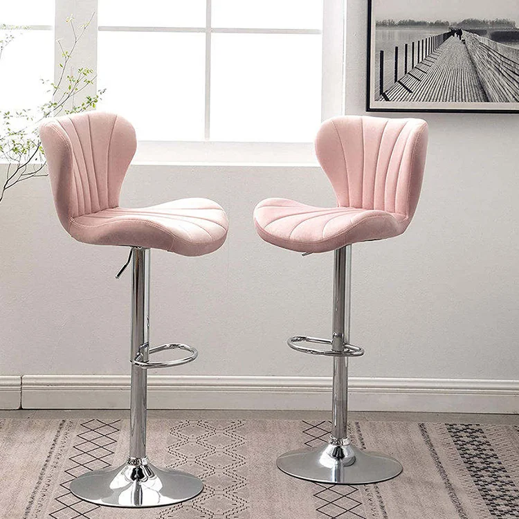 Romantic Design Height Adjustable Swivel Adjustable Modern Pink Bar Stools Velvet Bar Chair