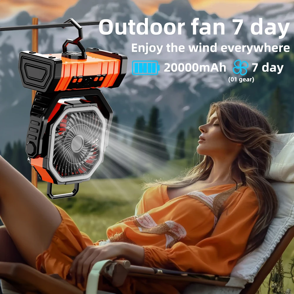 20000mAh Portable Rechargeable Outdoor Fans 4 Speed Wind Outdoor ...