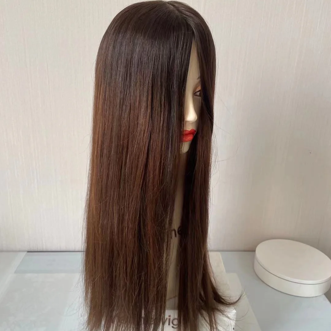 Yefinewig Stock Long 22-24inch Women Hair Topper Brazilian Remy Hair Natural Straight 130% Density Silk Base Closure Ash Blonde