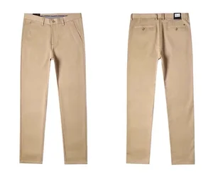 OEM Men's Casual Chino Pants Mid Waist Leisure Style Straight Pattern Washed Canvas Trousers Flat Front Garment Finished Cotton