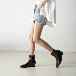 Women's Classic Retro Chelsea Booties with Minimalist Wedge Heel & Elastic Gusset Side-Zipper Comfort Ankle Boots Western Style