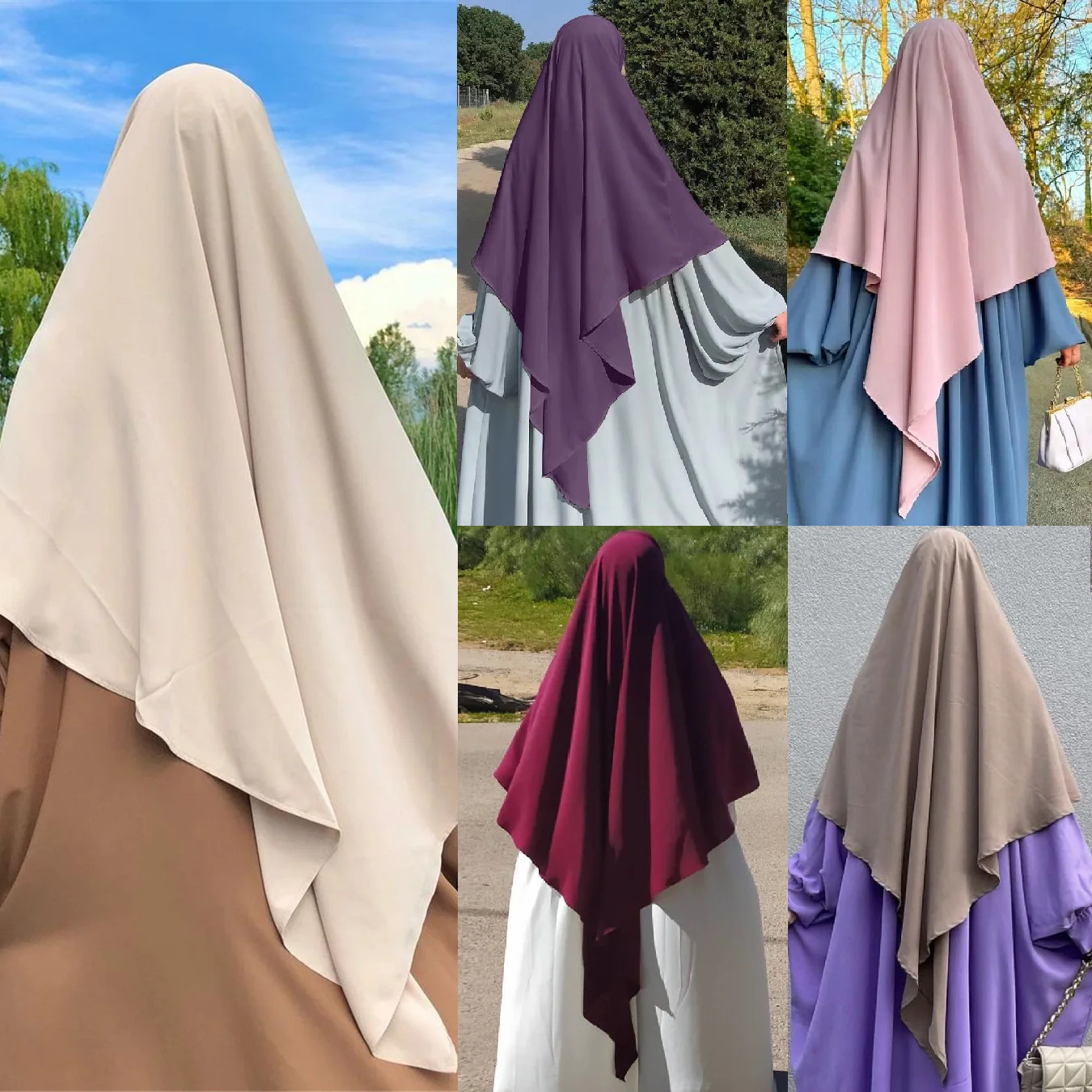 Muslim Prayer One Piece Jilbab Women Abaya Tops Hijab Modest Solid Soft Long Khimar Prayer Hijabs Scarf