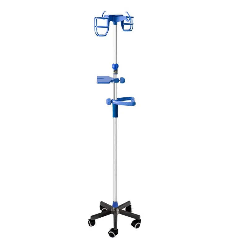 Hospital and Clinic Medical Adjustable Mobile IV Pole Drip StandABS Two hooks and two frames infusion stand with haft and tray manufacture