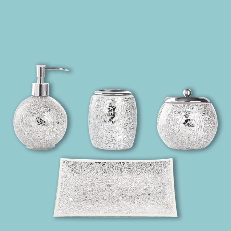 Colorful Mosaic Glass Bathroom Set