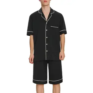 Short Sleeve Mens Pajama Set Summer Pjs Loungewear Bamboo Viscose Sleepwear Soft Lounge Wear Set